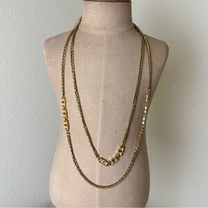 Vintage Gold Tone 54” Long Monet Station Chain Necklace